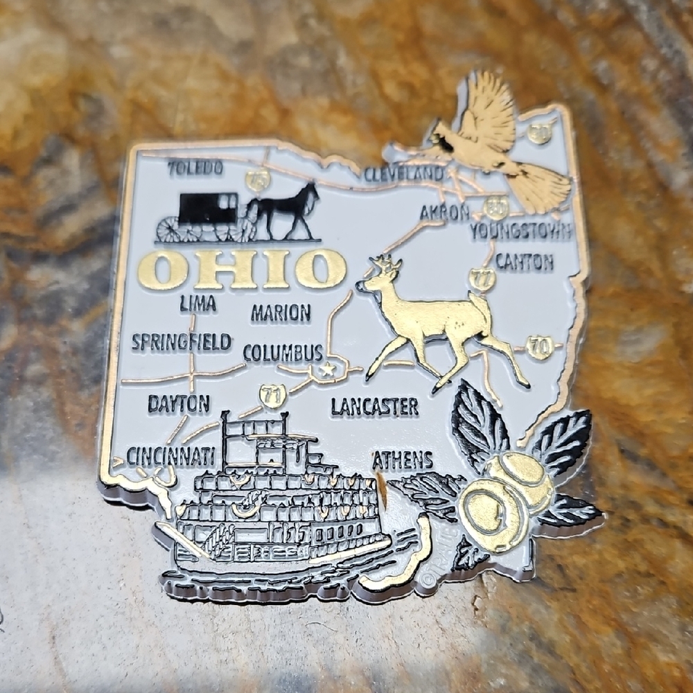 **SALE** Ohio State Map Souvenir Pin - Gold & White